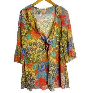 CAbi Shakespeare Boho Floral Kimono Tunic Top